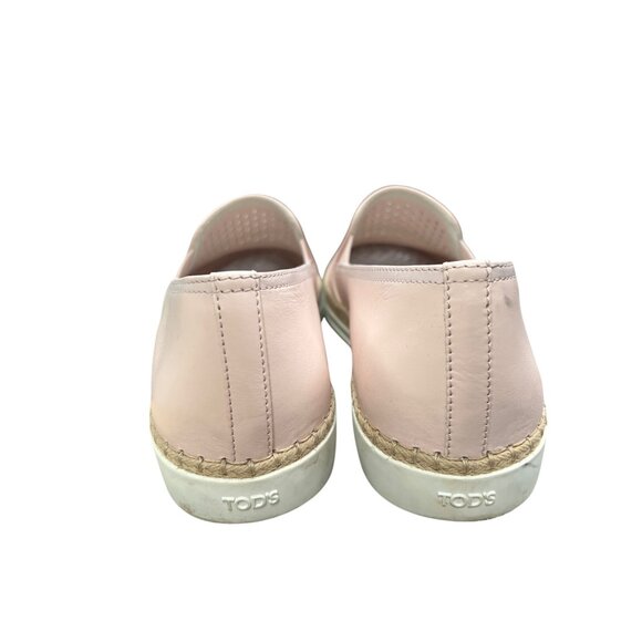 Tods Womens Pale Pink Leather Slip-On Espadrilles With Perforated and small Stud - Picture 4 of 7